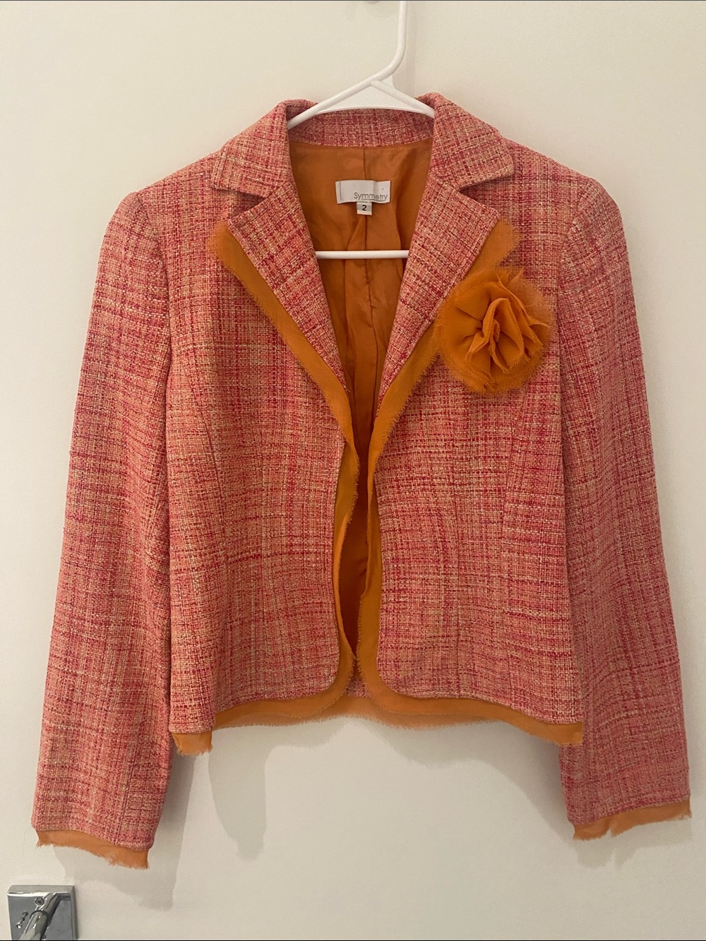 Symmetry Houndstooth Plaid Knit Blazer
Orange and Pink Size 2